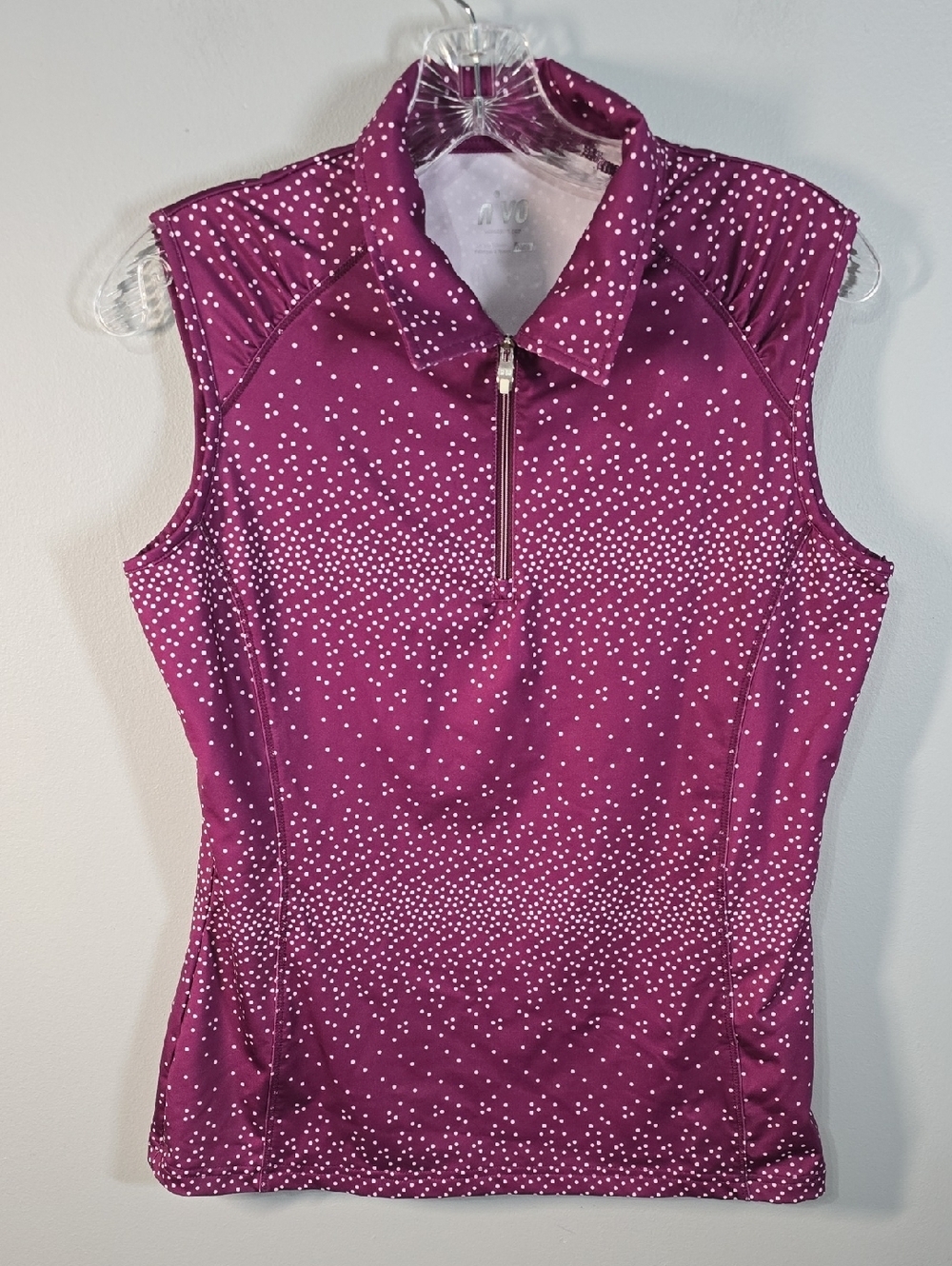 Sleeveless‎ Quarter-Zip Top in Berry with White Dot Print